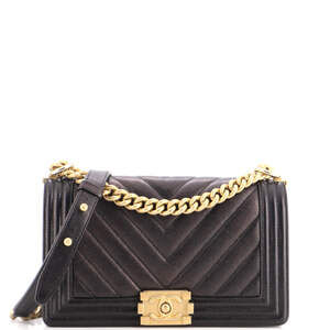 Chanel Old Medium Boy Flap Bag Chevron Caviar